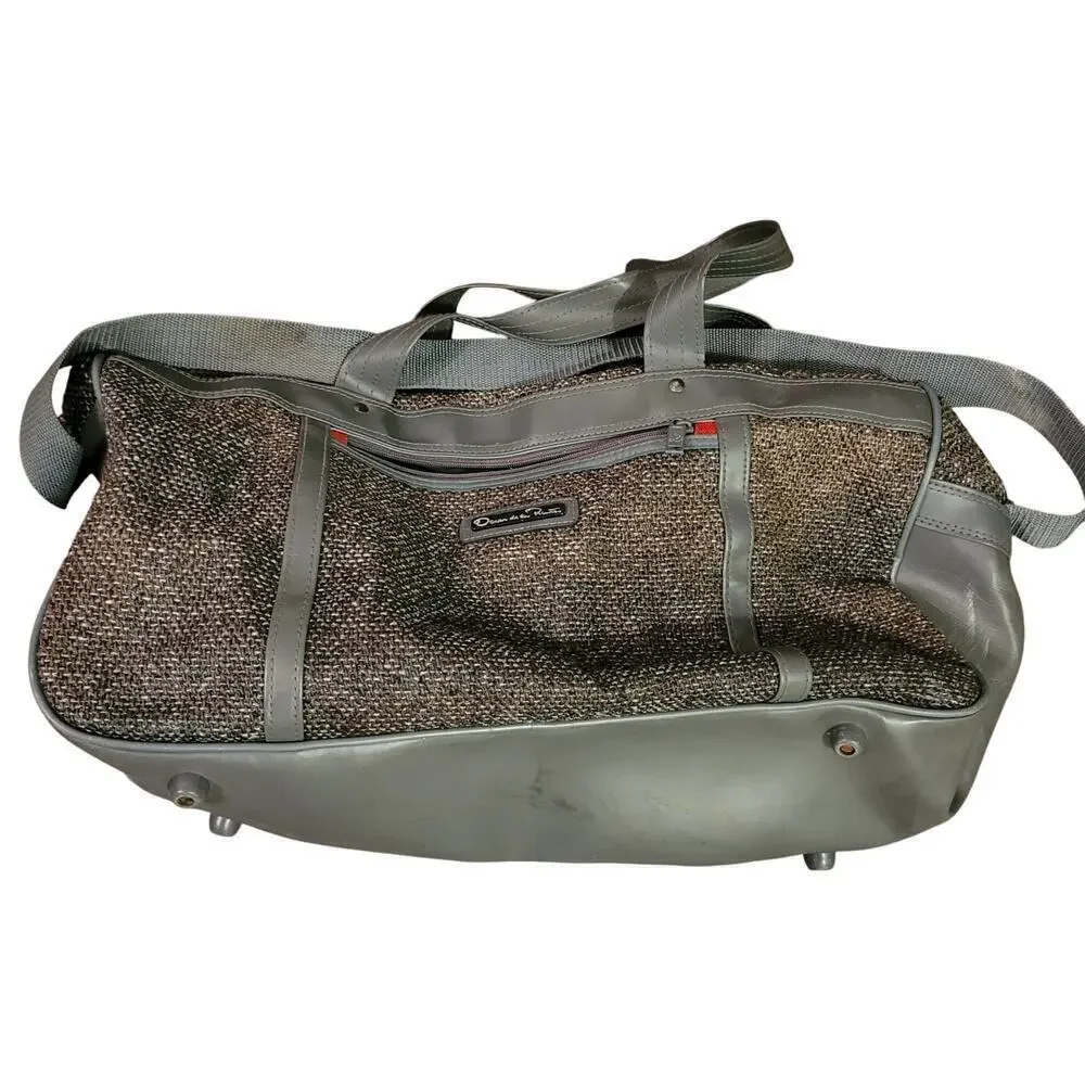 Vintage Oscar De La Renta Luggage Carry On Gray Tweed Tapestry 80s Overnight
